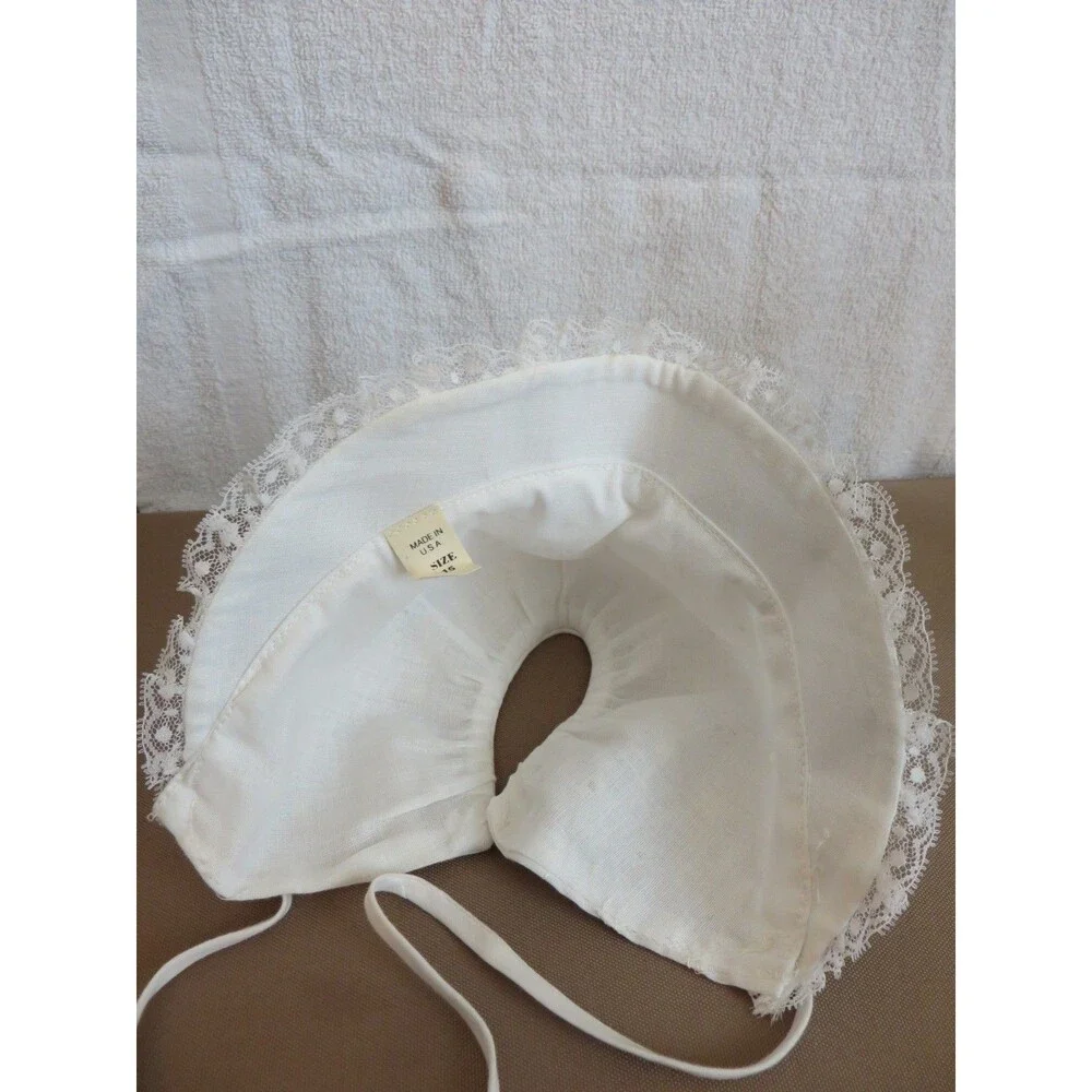 Vintage White Embroidered Lace Baby Bonnet Hat w/ Chin Strap Ties